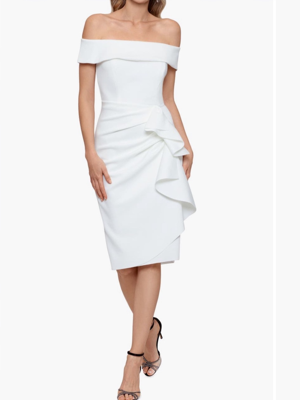 Xscape White Strapless Ruffle Sheath Dress